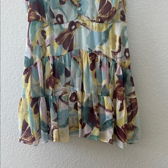 TED BAKER Ellain Graphic-Print Tiered Crepe Mini Dress. Size 3 - Picture 6 of 13